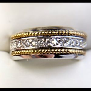 Two-tone 10K Gold and Diamond Mens Engagement Ring